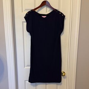 Lilly Pulitzer Navy Blue Cotton Shift Dress with Gold Stud Accents